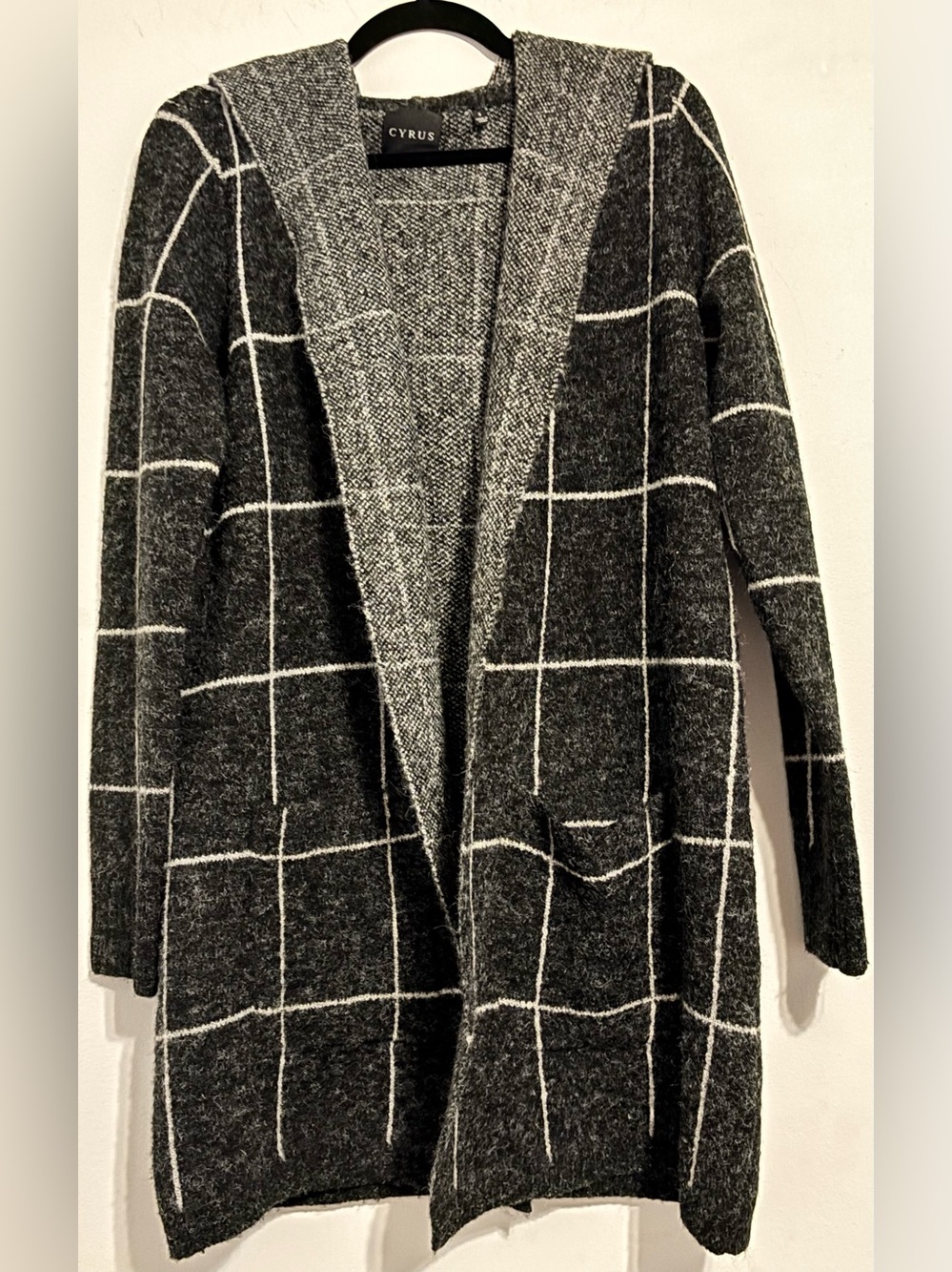 Cyrus Women's Black & White Windowpane Open-Front Coat